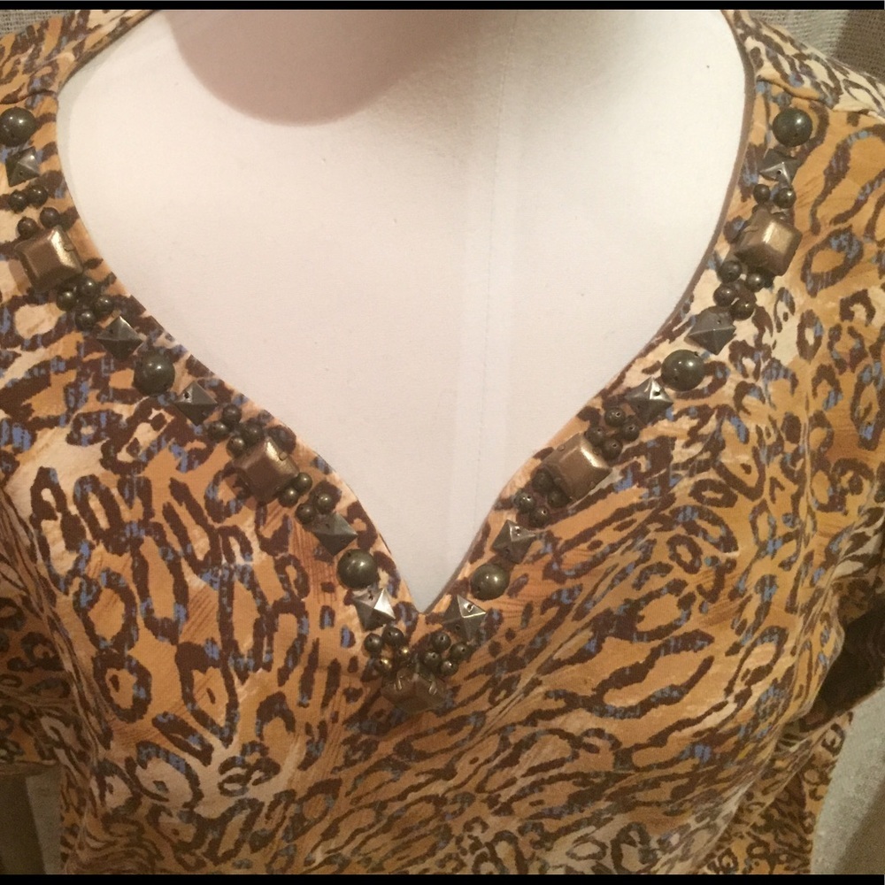 Ruby Rd Embellished Neckline Leopard Print Cotton… - image 3